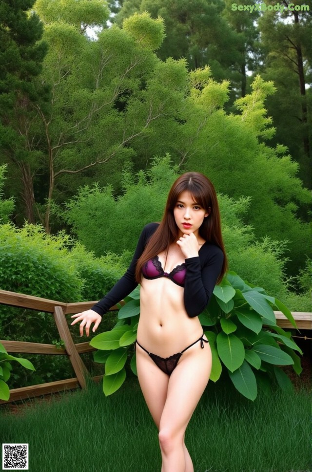 A woman in a black bikini posing for a picture.