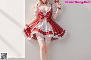 a sexy asian woman in a red dress and bunny ears