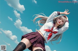 A girl in a school uniform is posing for a picture.