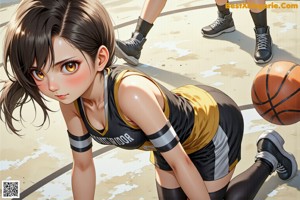 A woman holding a basketball in front of a crowd.