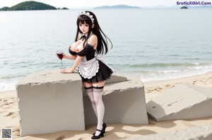 A woman in a maid outfit is posing for a picture.