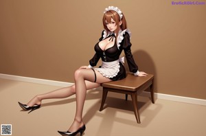 A woman in a maid outfit is posing for the camera.