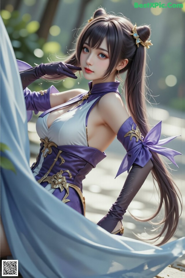 Hentai - Sovereign of Lightning in Exquisite Garb Set.2 20250126 Part 10 No.683c45 A woman in a purple and white outfit is posing for a picture.