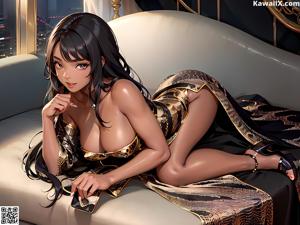 A woman in a cat costume sitting on a bed.