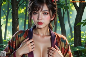 A woman in a kimono is posing for the camera.