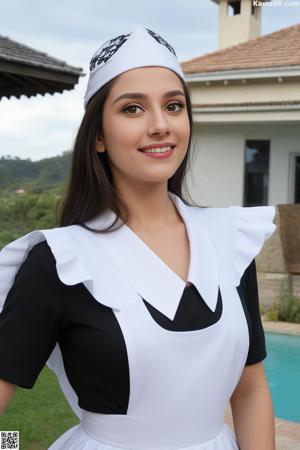 A woman in a black suit sitting on a chair.