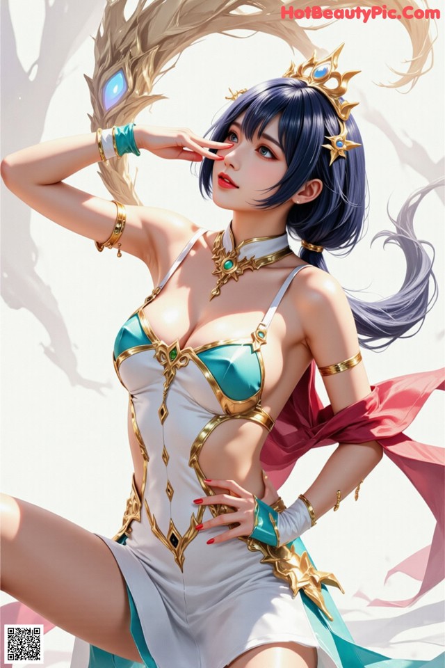 Hentai - Under the Radiance of Celestial Grace Set.2 20250124 Part 12 No.16a15a A woman in a white and blue outfit with a crown on her head.